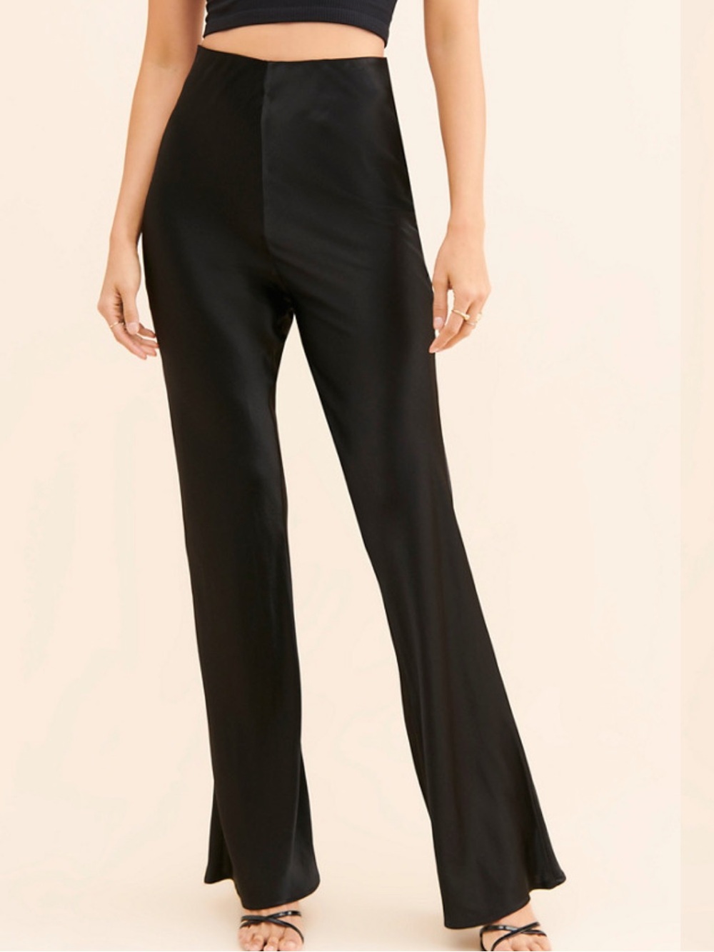 Sophie Rue Black Satin Boot-Cut Pants